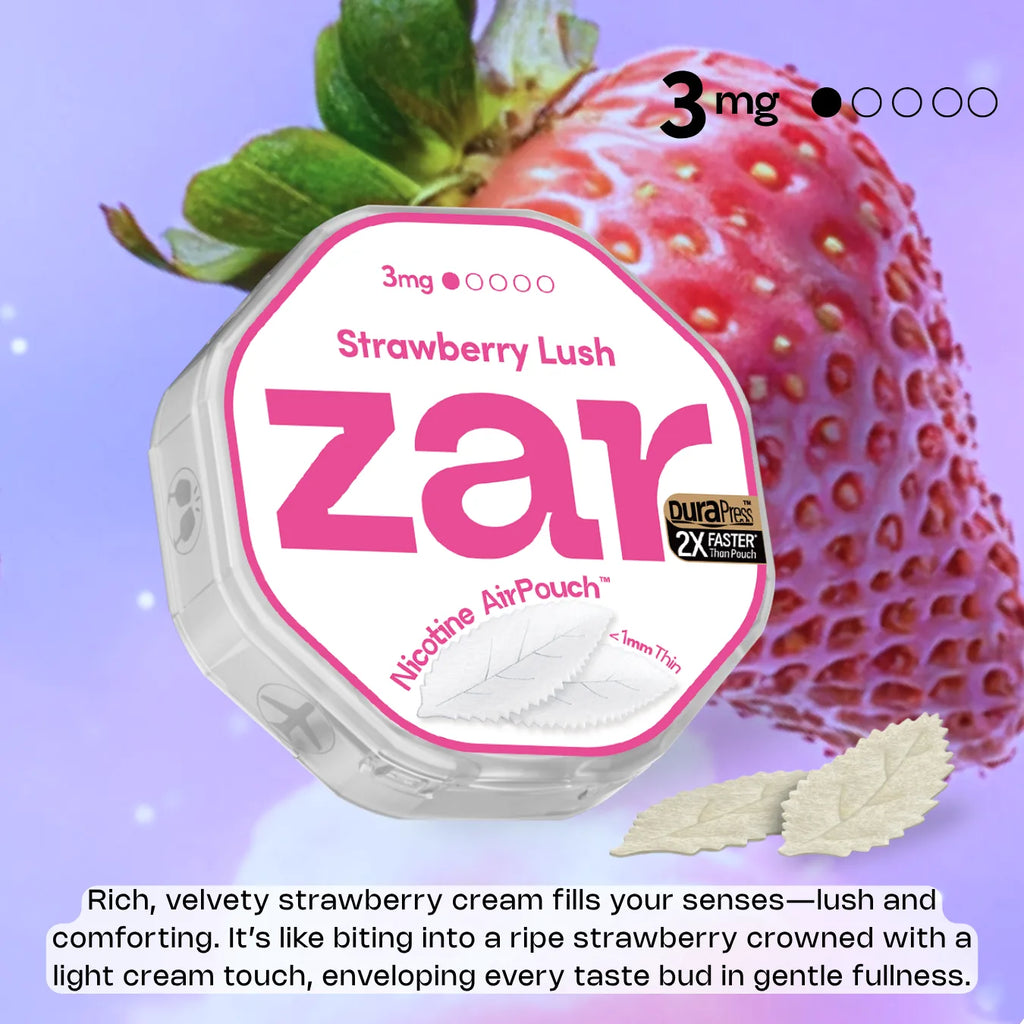 Begin US Lip nicotine pouches zar AirPouch Strawberry Lush Flavor Flavour 3mg Nicotine Focus boost  🍓