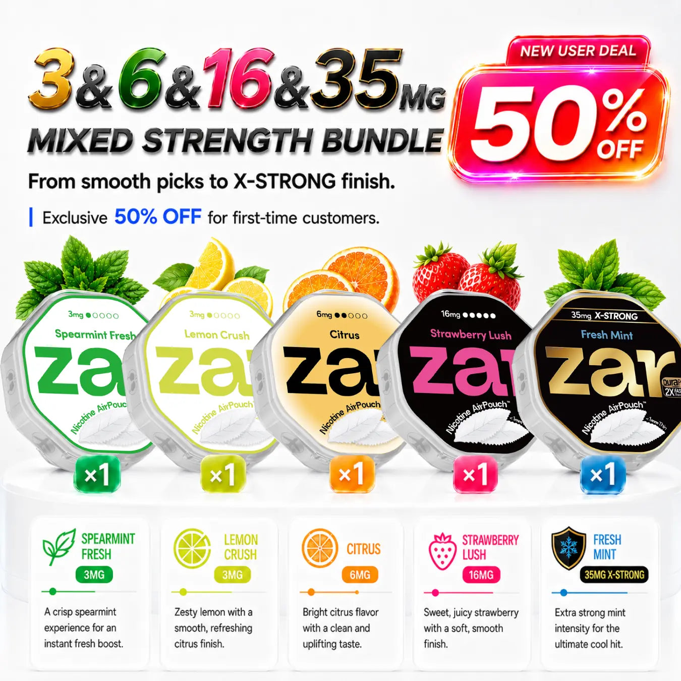 3mg +6mg+16mg+35mg * 5-can pack * 50% OFF *Limited Offer* Nicotine AirPouch