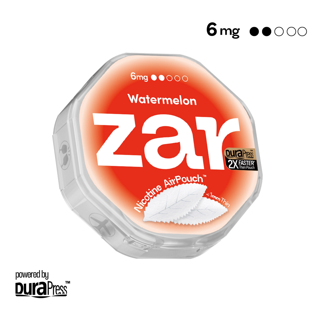 US Experience zar Oral Nicotine AirPouch Watermelon Flavor Fruit Flavour 6mg nicotine strengths 20 pcs per can Price USD 4.9 10% discount sitewide Pure nicotine derived from organic sources zar pouches nicotine strip snus nicotine pouch dosh pouch