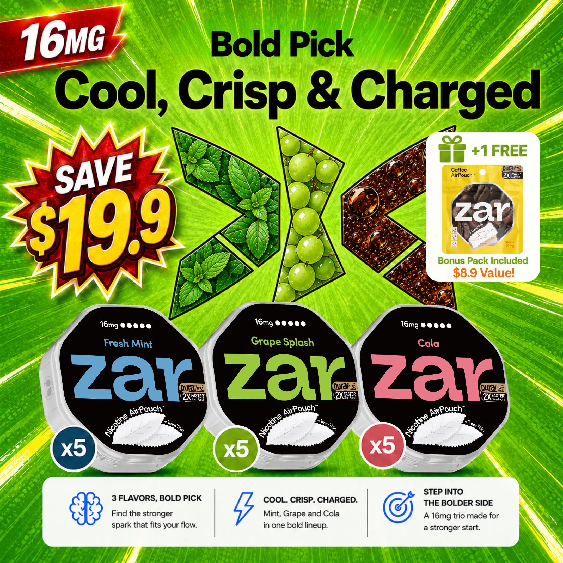 16mg x 15 cans * save $19.9 * Free Caffeine AirPouch * Free Shipping