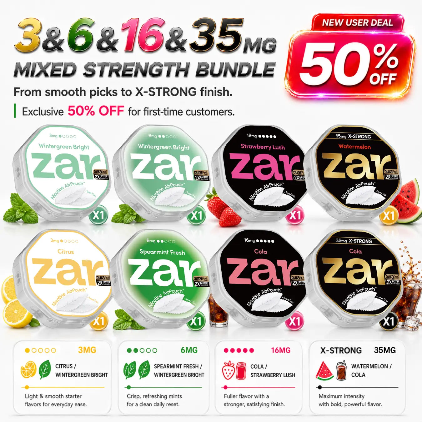 (3mg+6mg+16mg+35mg) x 2 cans *8-can pack* 50% OFF *Limited Offer *Nicotine AirPouch
