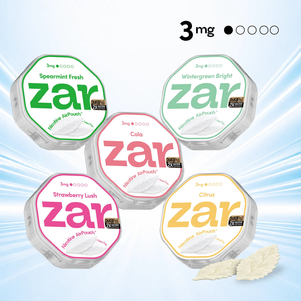 Buy US Mild nicotine pouches zar AirPouch 5 flavors Spearmint  Wintergreen Cola Strawberry Citrus 3mg Nicotine Ultra-Thin <1mm Design  
