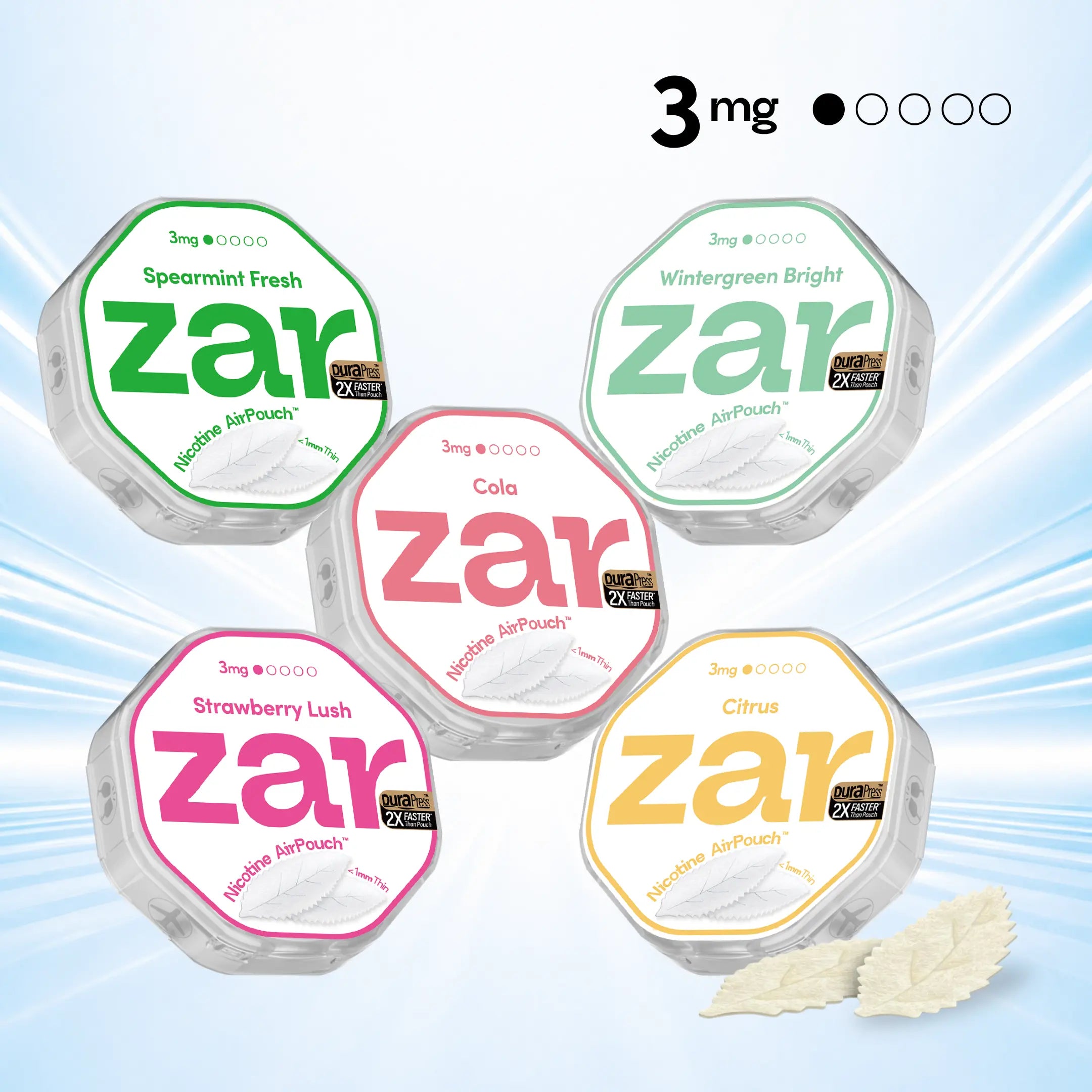 Buy US Mild nicotine pouches zar AirPouch 5 flavors Spearmint  Wintergreen Cola Strawberry Citrus 3mg Nicotine Ultra-Thin <1mm Design  