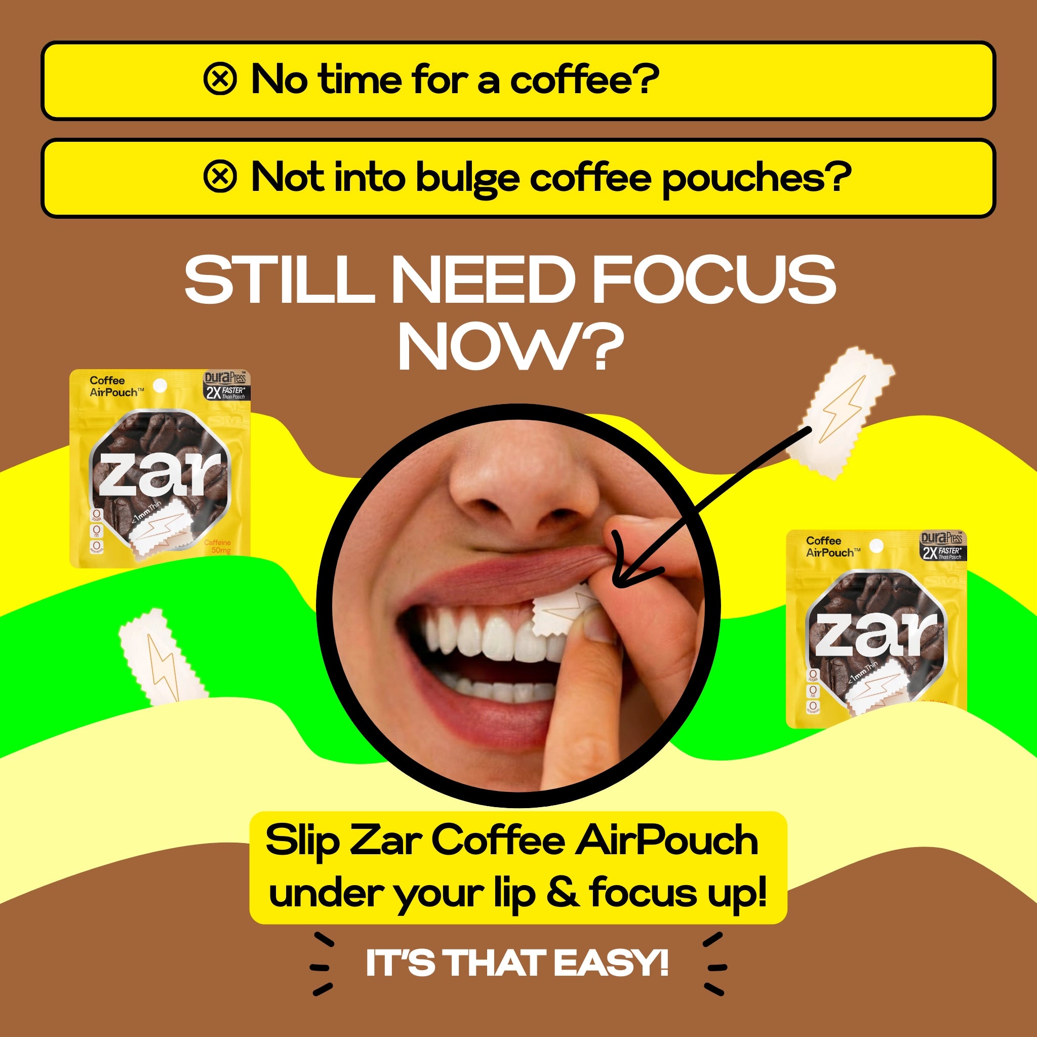 Experience US Nicotine-free, caffeine pouches zar coffee airPouch Coffee Flavor Flavour 50mg Caffeine Coffee Alternative🥤