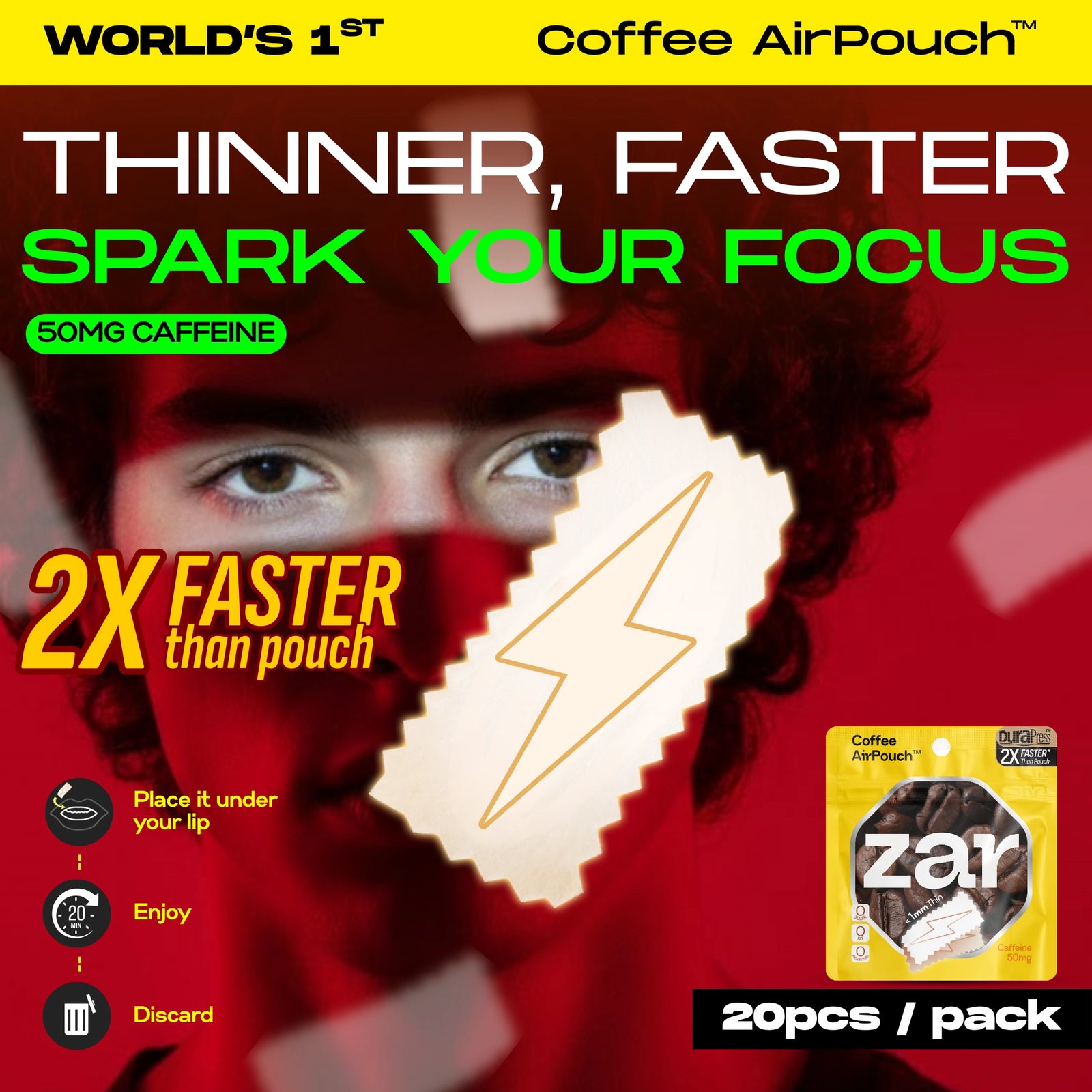 Experience US Nicotine-free, caffeine pouches zar coffee airPouch Coffee Flavor Flavour 50mg Caffeine 2X Faster Activation🥤
