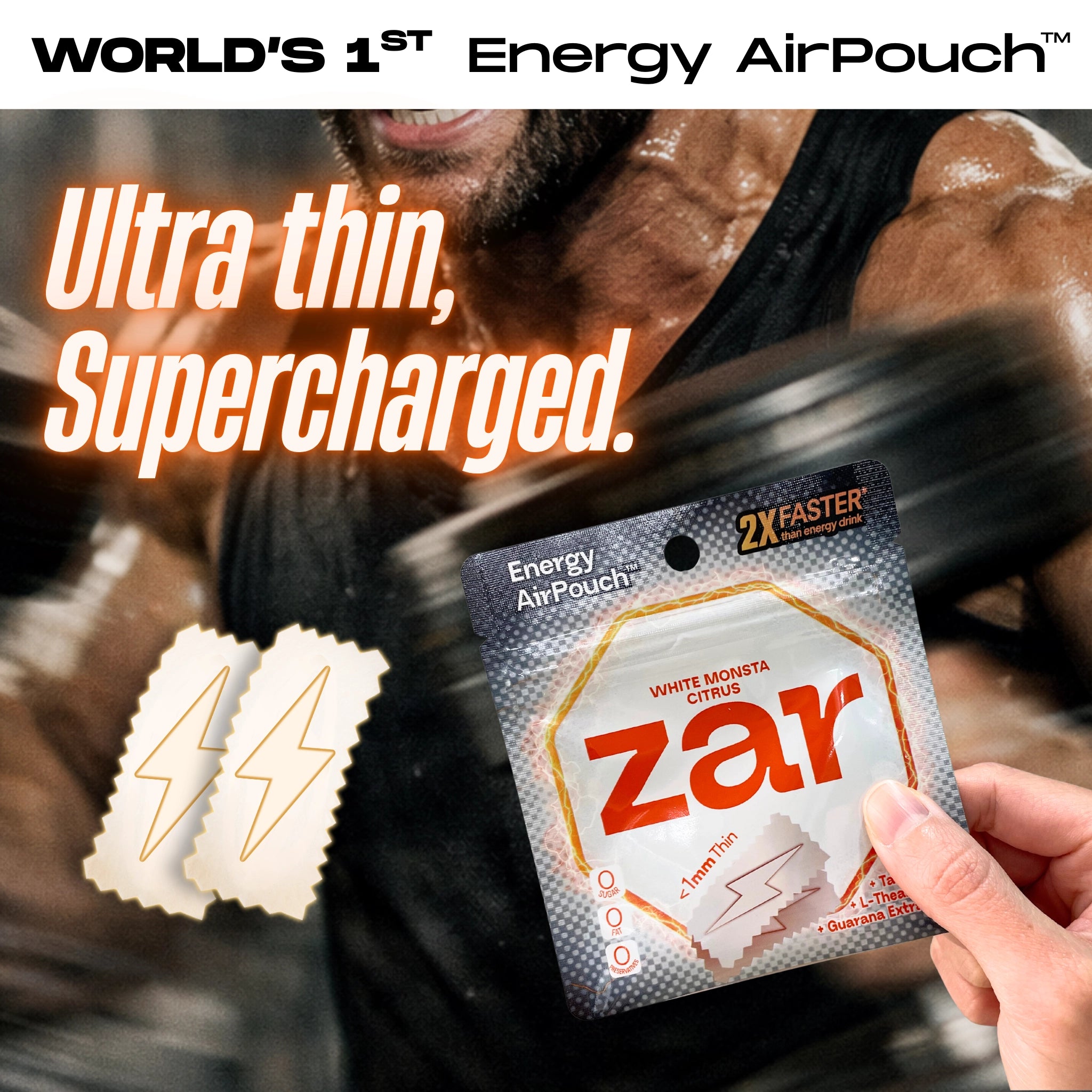 Experience US Caffeine-free, Nicotine-free zar Energy AirPouch White Monsta Citrus Flavor Flavour 20 energy pouches Ultra thin, supercharged🥤