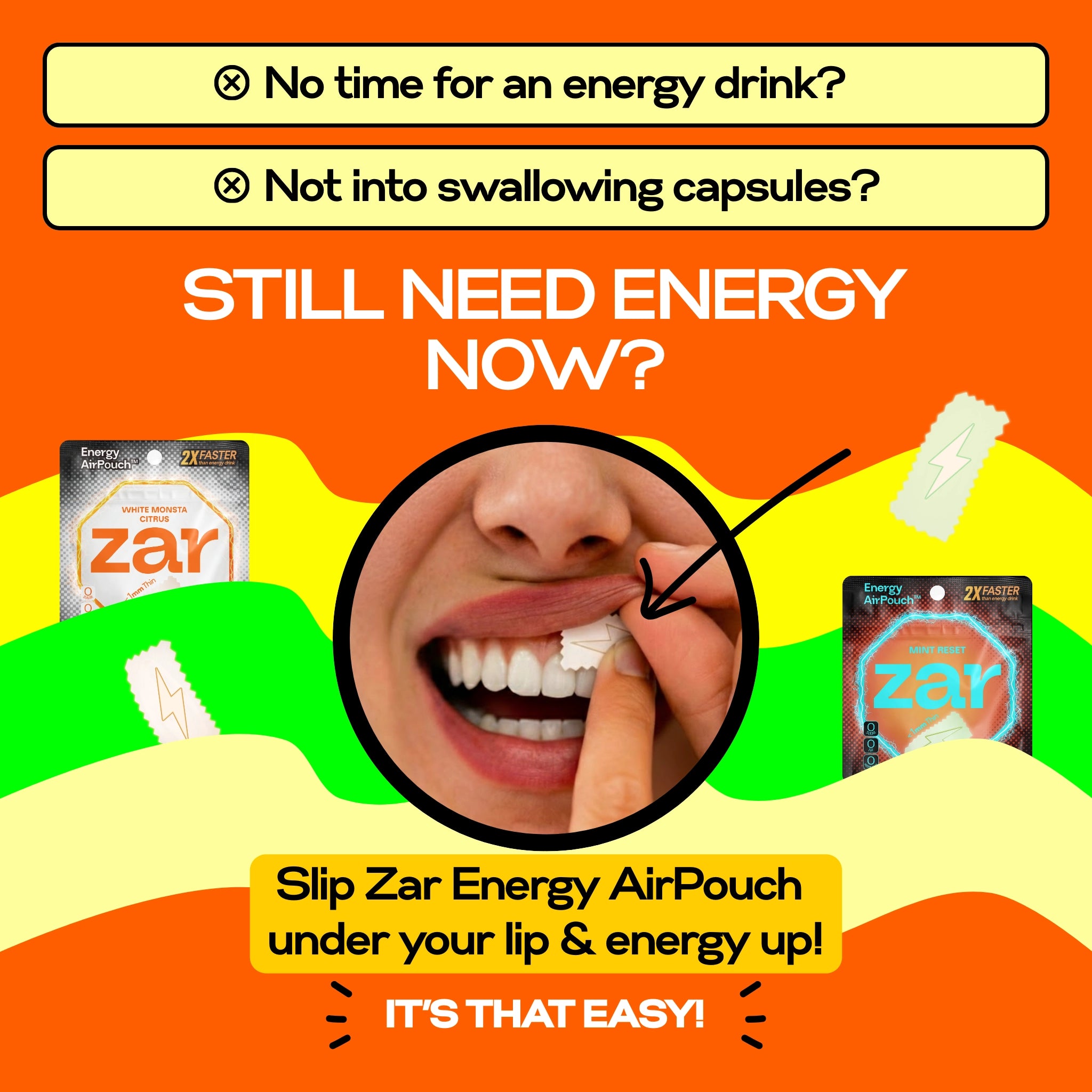 Experience US Caffeine-free, Nicotine-free zar Energy AirPouch 20 energy pouches 4pcs equal 1 energy drink🥤