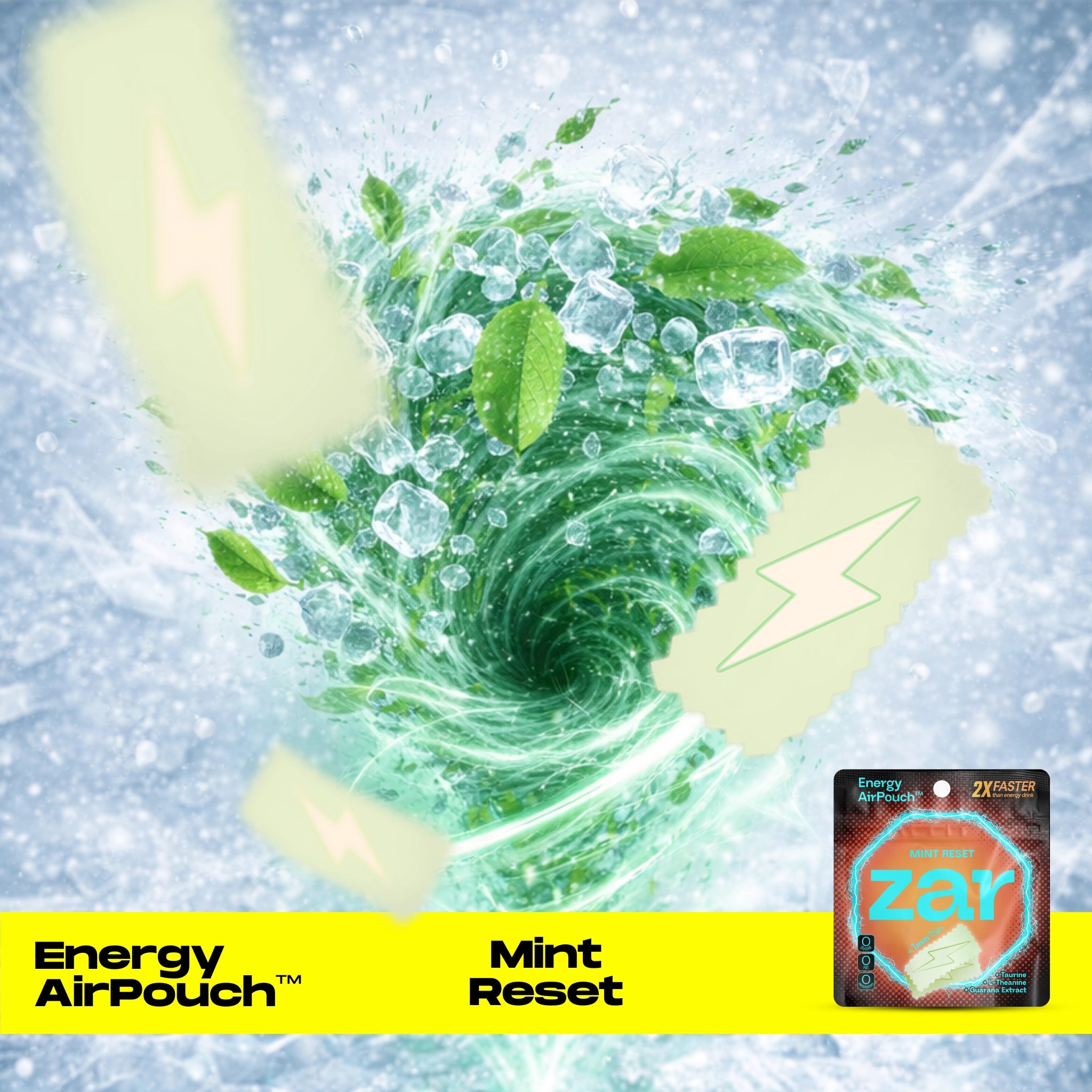 Experience US Caffeine-free, Nicotine-free zar Energy AirPouch Mint Reset Flavor Flavour 20 energy pouches Energy drink alternative🥤