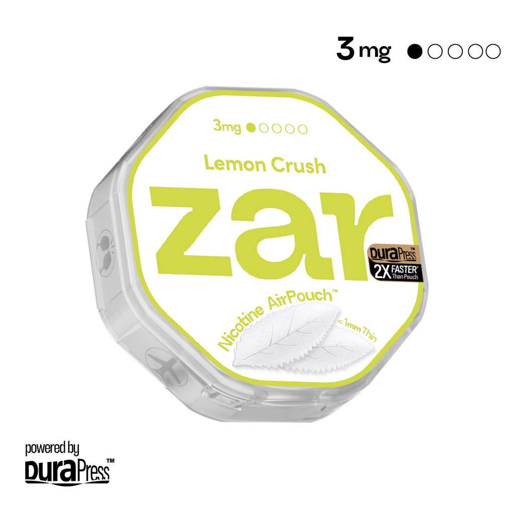 US Shop zar Oral Nicotine AirPouch Lemon Crush Flavor Fruit Flavour 3mg nicotine levels 20 pcs per can Price USD 4.9 multi-buy up to 30% discount off nicotine level options zar pouches nicotine strip snus nicotine pouch dosh pouch