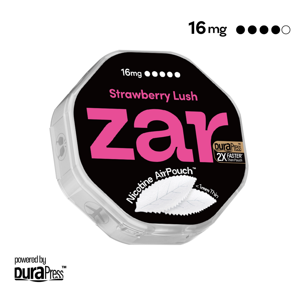 US Try zar Oral Nicotine AirPouch Strawberry Lush Flavor Fruit Flavour 16mg nicotine levels 20 pcs per can Price USD 4.9 multi-buy up to 30% discount off Authentic flavors zar pouches nicotine strip snus nicotine pouch dosh pouch