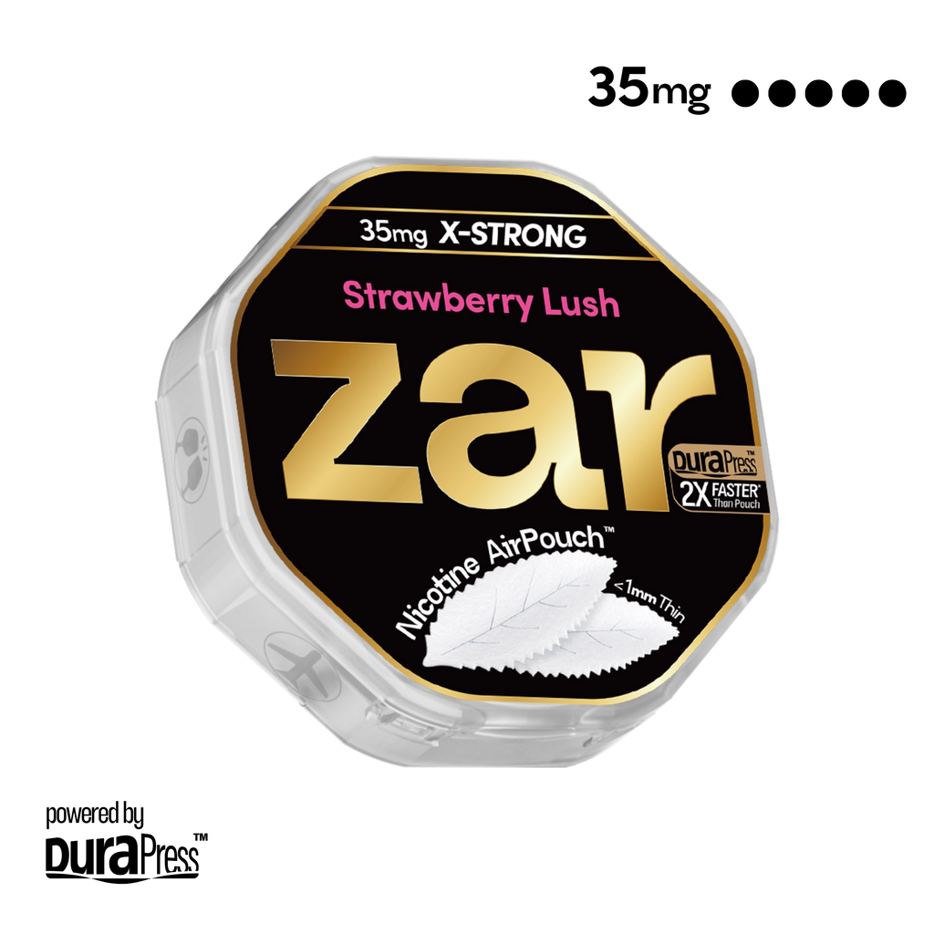 US Buy zar Oral Nicotine AirPouch Strawberry Lush Flavor Fruit Flavour 35mg nicotine strengths 20 pcs per can Price USD 4.9 10% discount sitewide nicotine level options zar pouches nicotine strip snus nicotine pouch dosh pouch