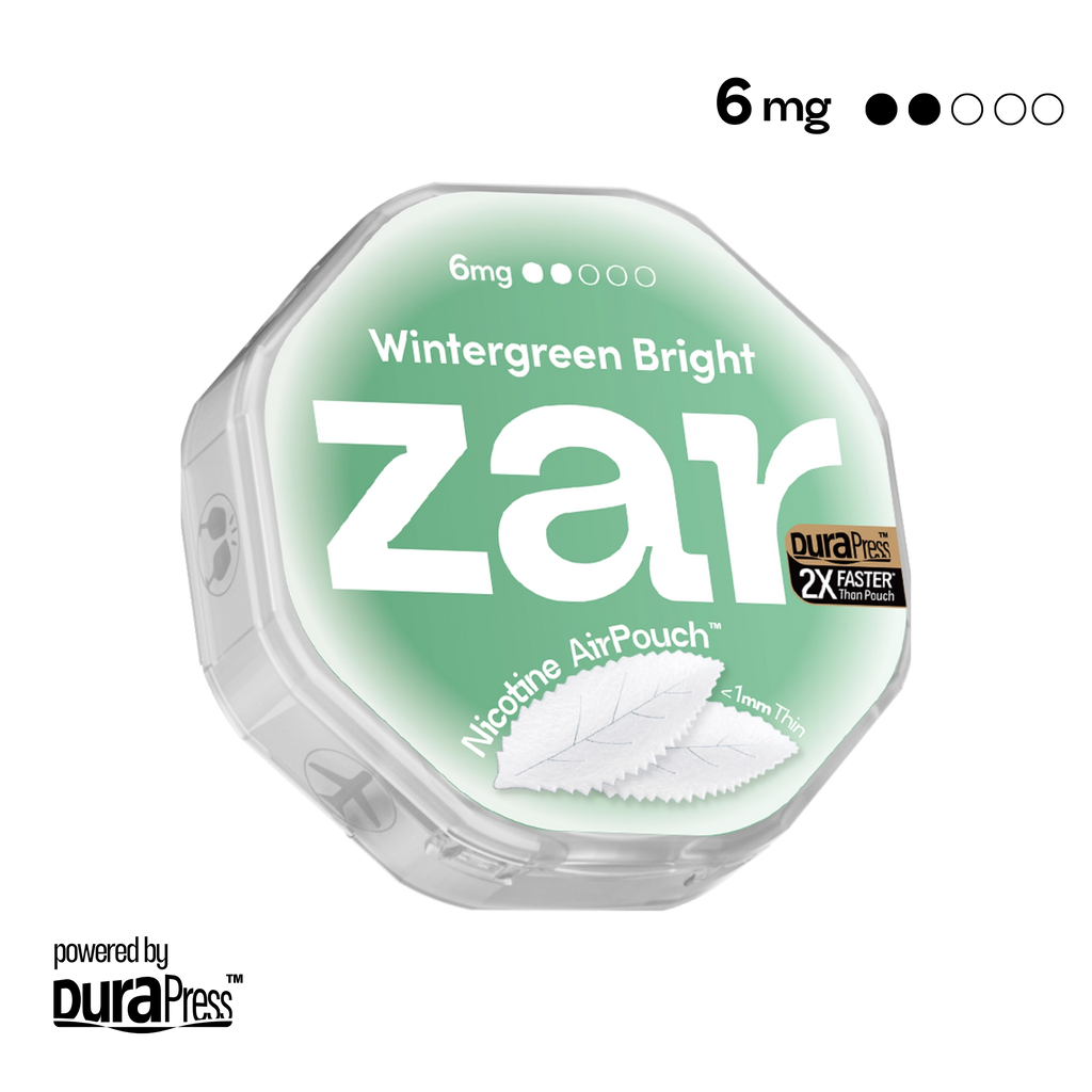 US Experience zar Oral Nicotine AirPouch Wintergreen Bright Flavor Mint Flavour 6mg nicotine strengths 20 pcs per can Price USD 4.9 multi-buy up to 30% discount off World 1st Nicotine AirPouch zar pouches nicotine strip snus nicotine pouch dosh pouch